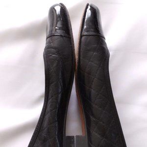 Classic Black Quilted Ballet Flat with Patent Leather Cap Toe Imported